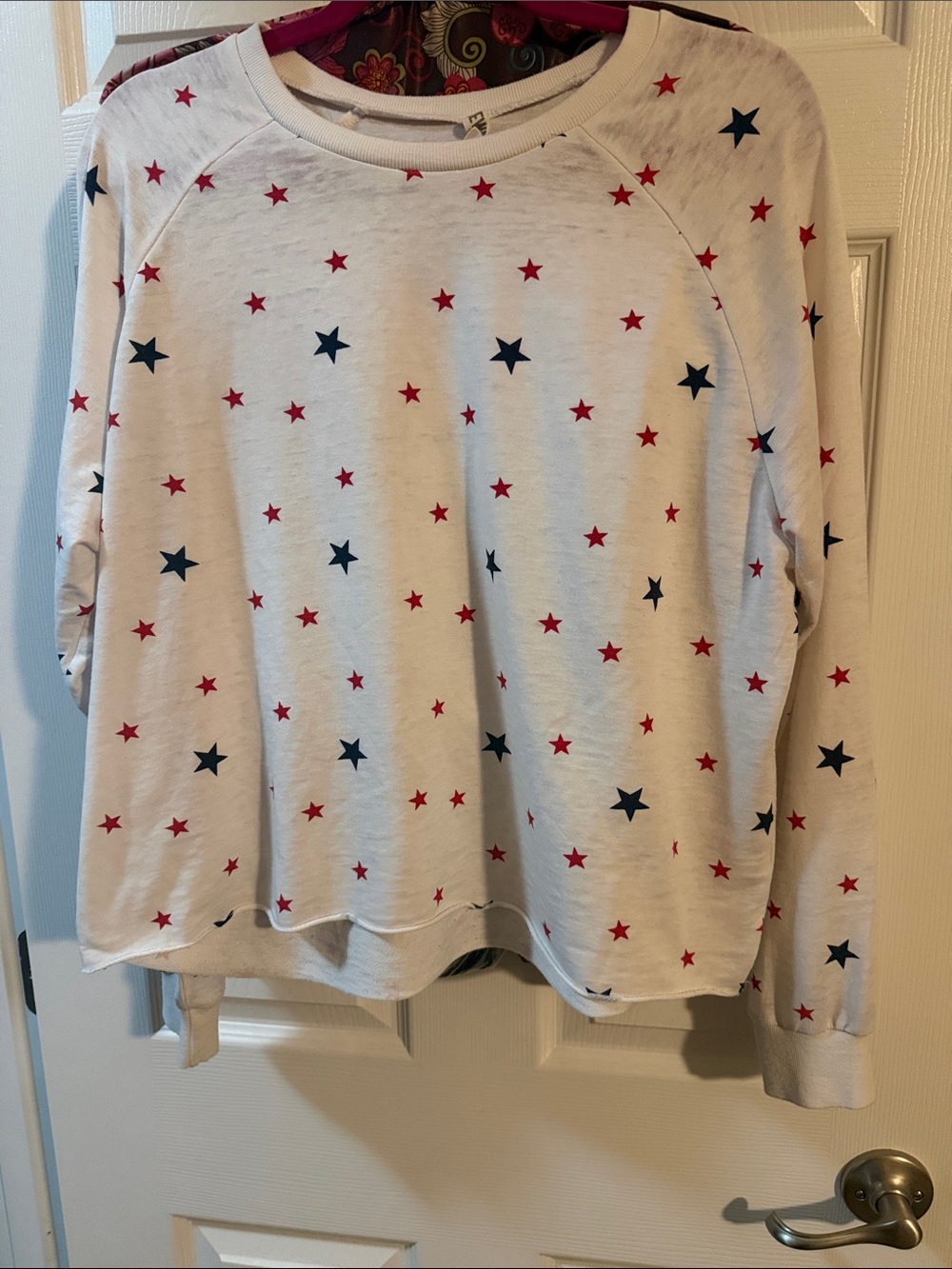 Rewash White Crop Top with Red and Navy Star Print